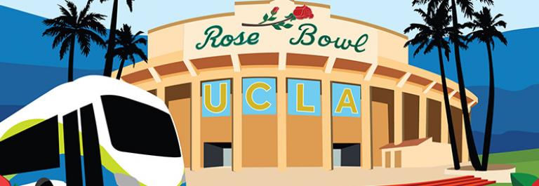 Illustration of the Rose Bowl and Foothill Transit Bus
